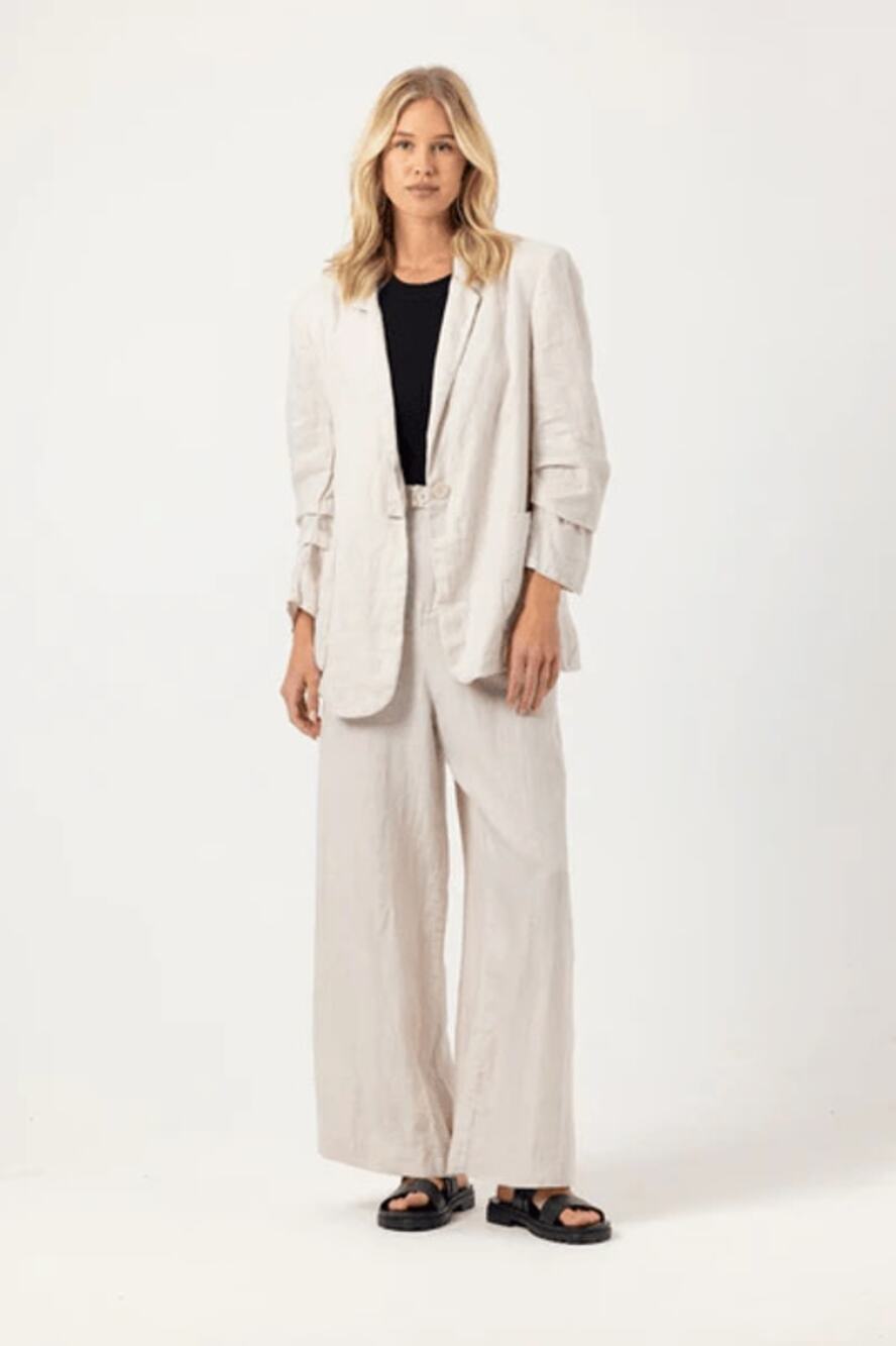 Sundays Linen Gio Blazer Jacket Mercer Wide Leg Pants White Women's Size S/XS